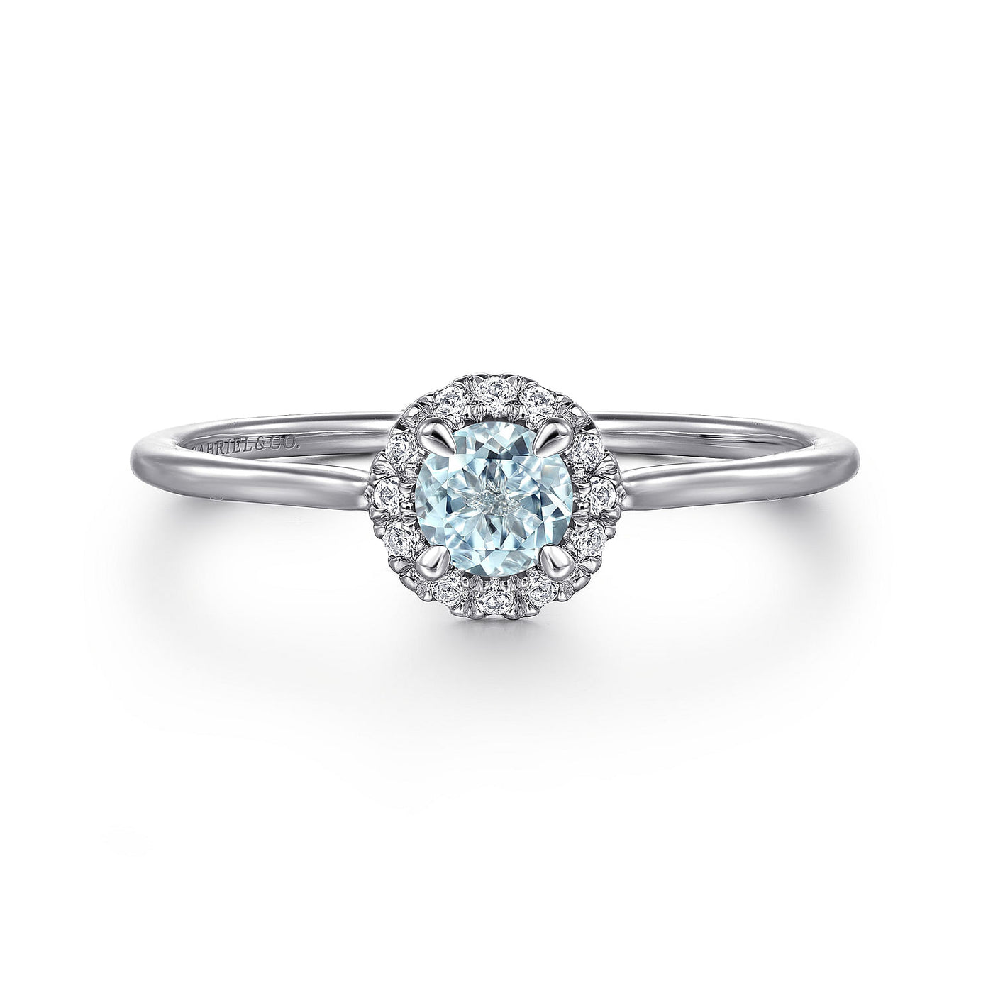 Gabriel & Co. 14k White Gold Diamond and Aquamarine Halo Ring – LR51264W45AQ