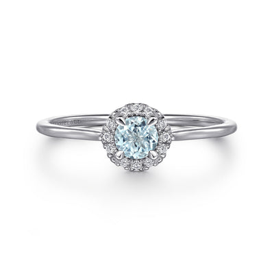 Gabriel & Co. 14k White Gold Diamond and Aquamarine Halo Ring – LR51264W45AQ