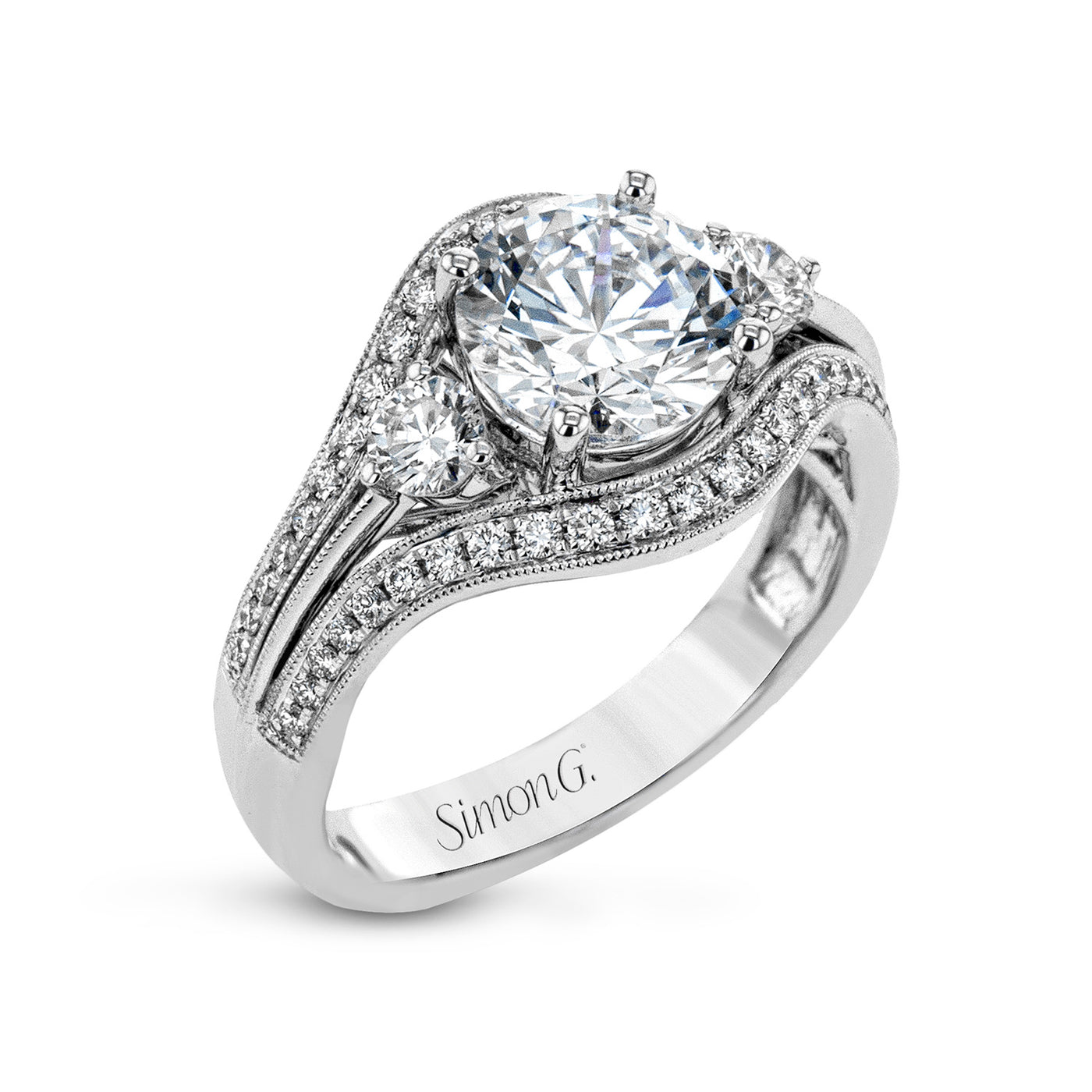 Simon G 18k White Gold Round Diamond Semi-Mount Engagement Ring – NR531