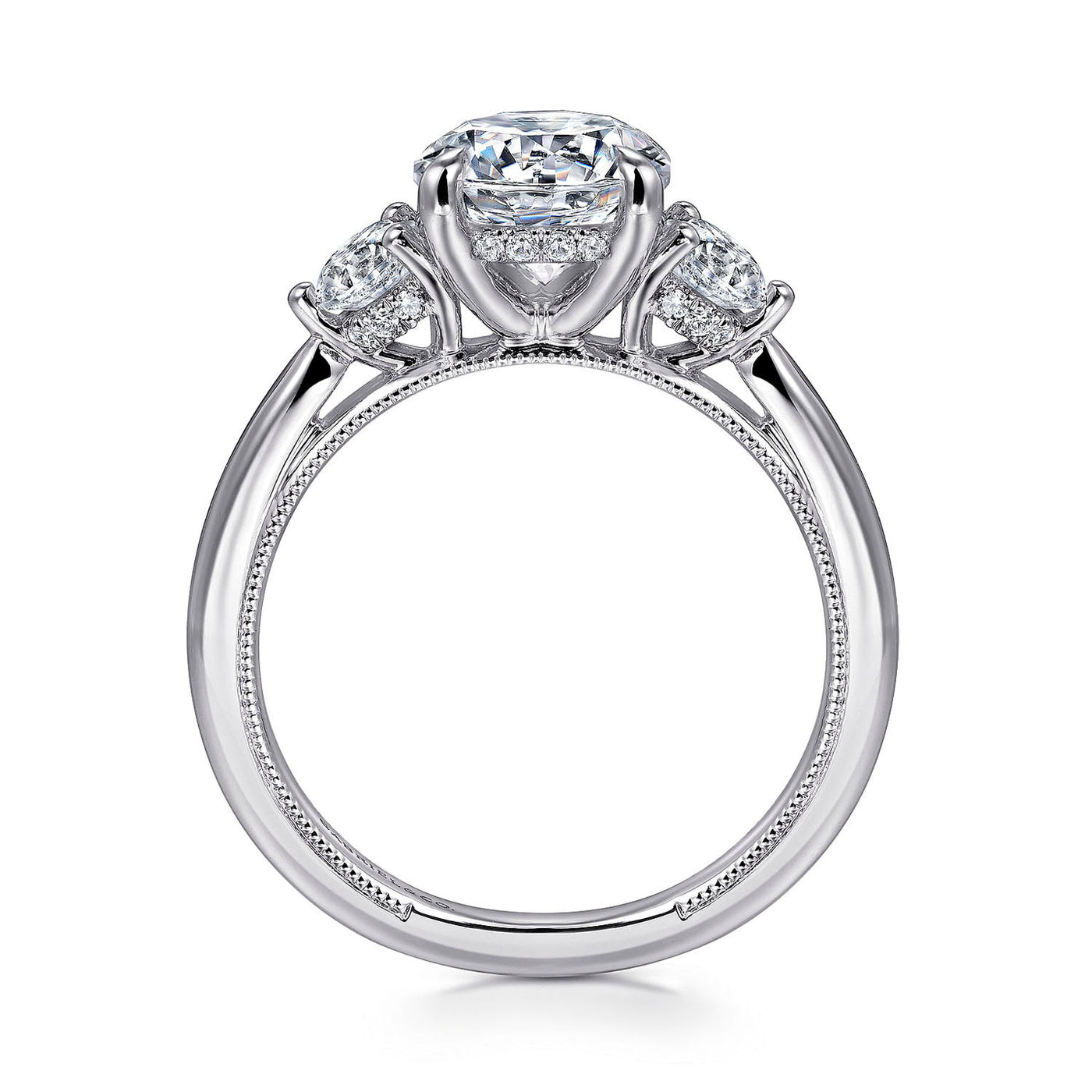 Gabriel & Co. 14k White Gold Round Three-Stone Halo Diamond Semi-Mount Engagement Ring – ER16252R6W44JJ.CSCZ