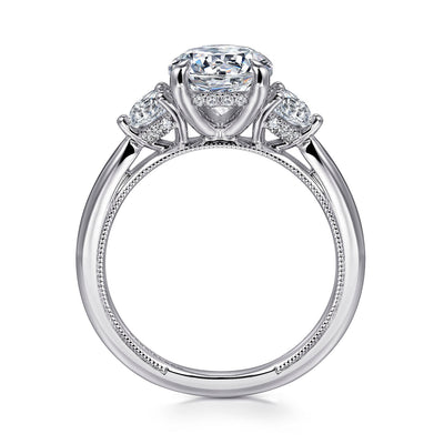 Gabriel & Co. 14k White Gold Round Three-Stone Halo Diamond Semi-Mount Engagement Ring – ER16252R6W44JJ.CSCZ