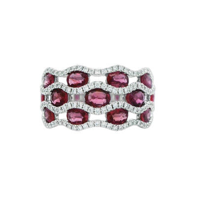 Prima Diamond 14k White Gold Diamonds and Rubies Contemporary Ring – PR2251DR