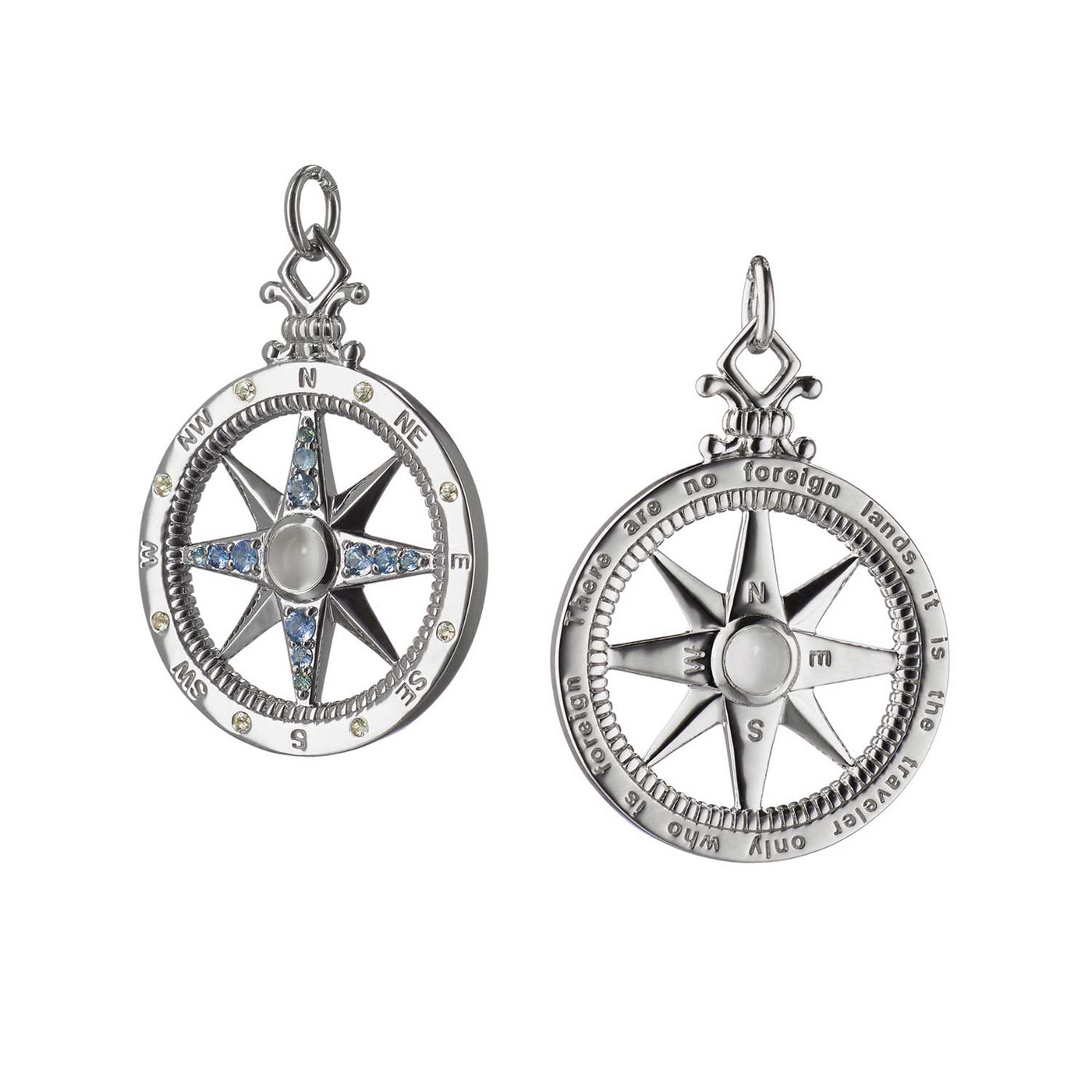 Monica Rich Kosann Sterling Silver Adventure" Global Compass Circle Charm With Sapphires Circle Pendant – CH-GlobalCompass-SS