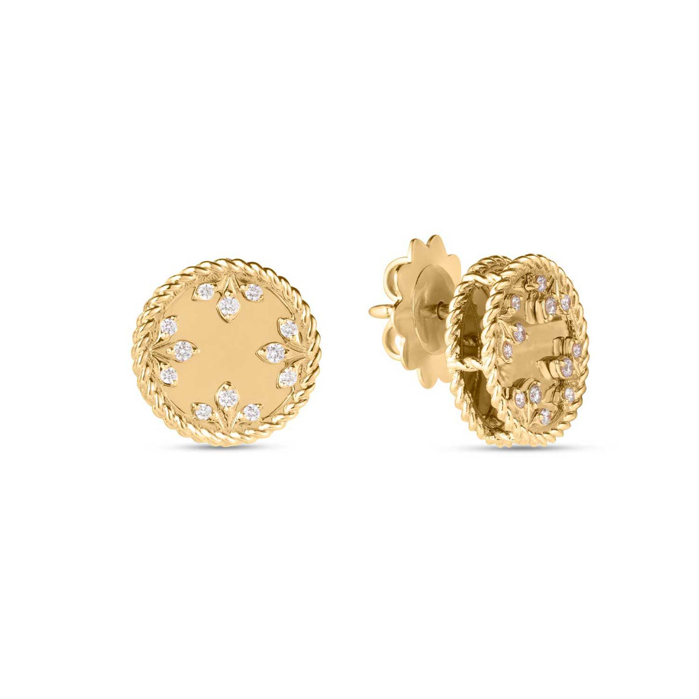 Roberto Coin 18k Yellow Gold Ventian Medallion Round Diamond Classic Earrings – 8883533AYERX