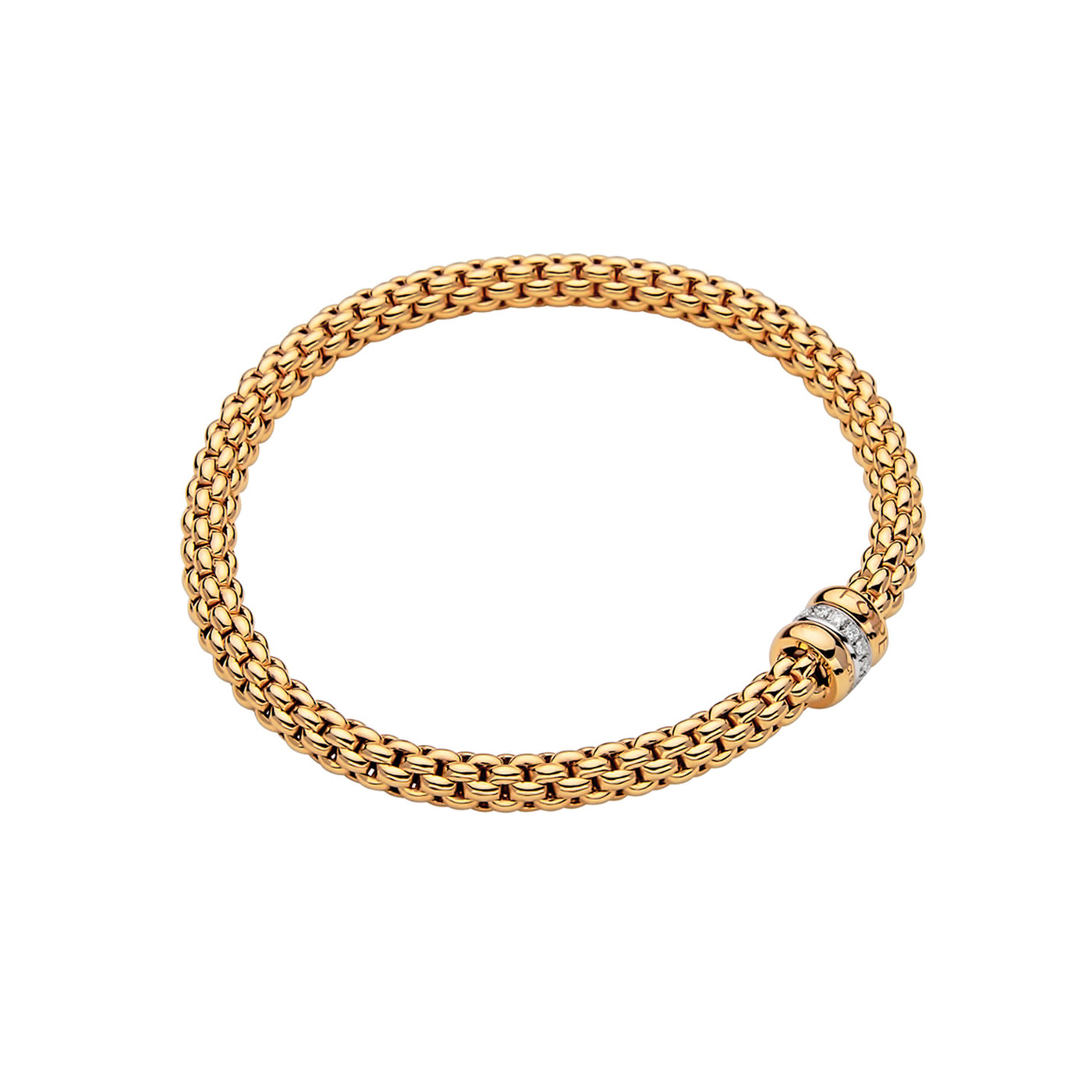Fope 18k Yellow Gold Flex'It Stretch Bracelet with White/Yellow Gold Diamond Rondel – 621B BBR M