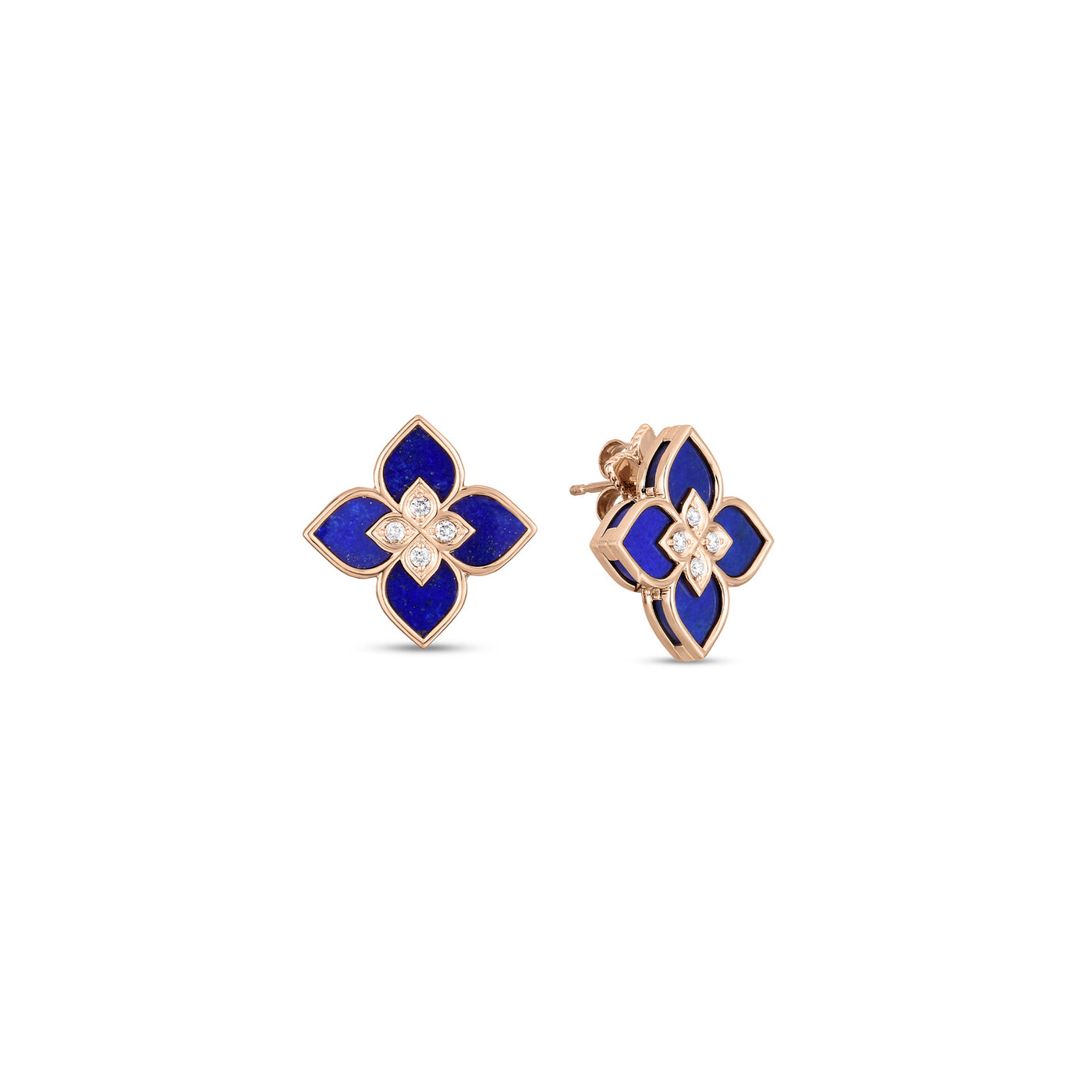 Roberto Coin 18k Rose Gold Venetian Princess Lapis and Diamond Flower Post Earrings – 7773195AXERXL