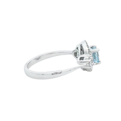 Little Treasury 14k White Gold Aquamarine and Diamond Halo Ring – 49492-100