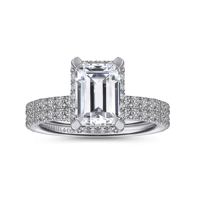 Gabriel & Co. 14k White Gold Emerald Cut Hidden Halo Diamond Semi-Mount Engagement Ring – ER14719E8W44JJ.CSCZ