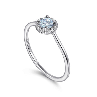 Gabriel & Co. 14k White Gold Diamond and Aquamarine Halo Ring – LR51264W45AQ