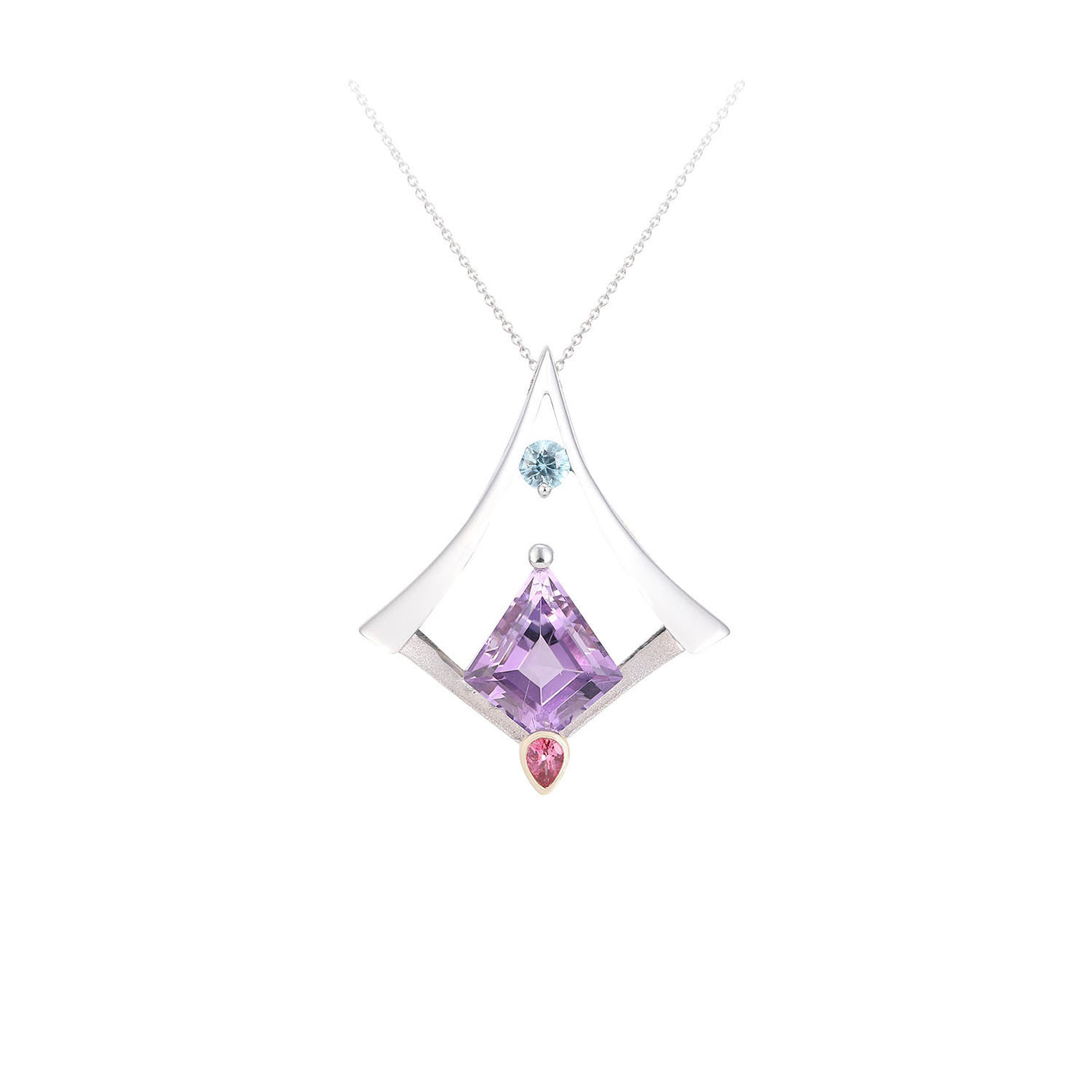 Denny Wong Designs 14K Gold & Sterling Silver with Blue Topaz Amethyst and Spinel Pendant – P_255XBT