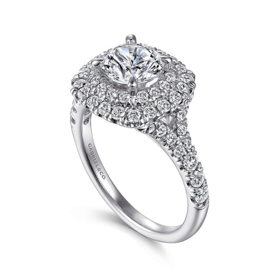 Gabriel & Co. 14k White Gold Cushion Double Halo Diamond Semi-Mount Engagement Ring – ER10754W44JJ.CSCZ