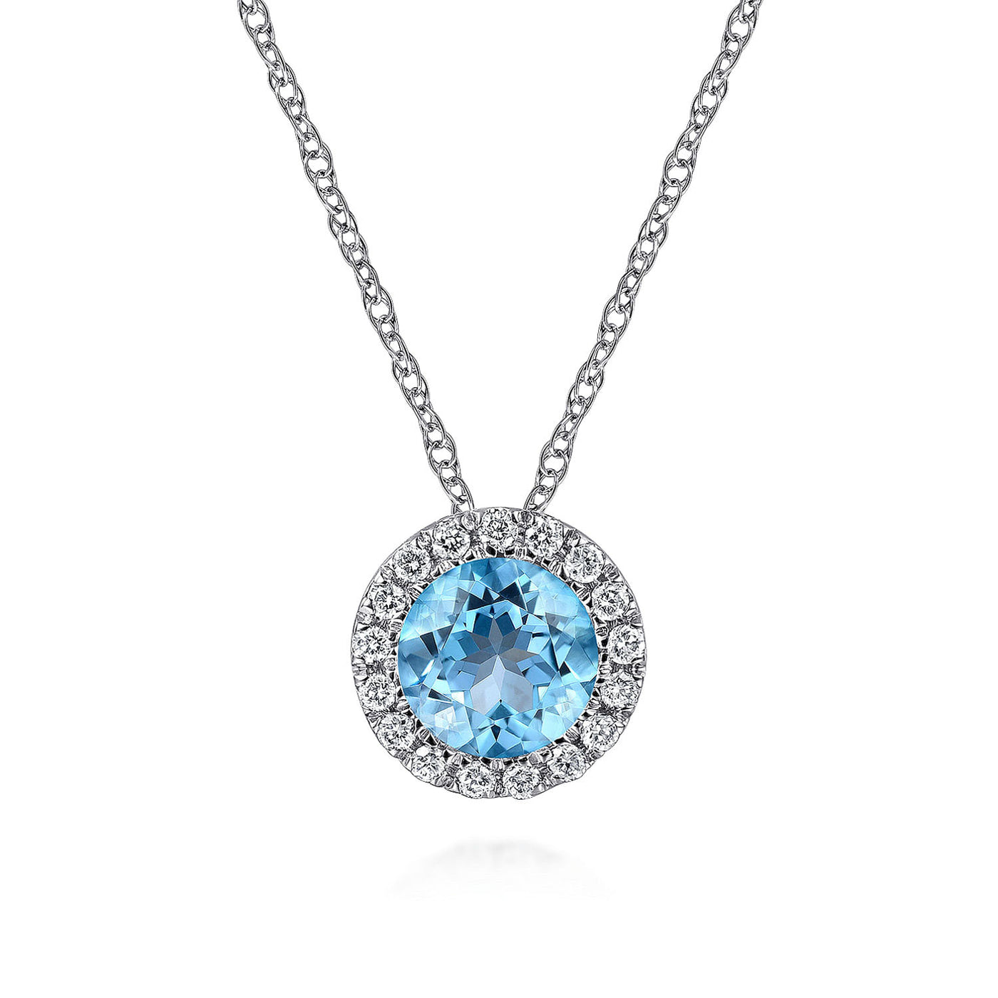 Gabriel & Co. 14k White Gold Lusso Color Blue Topaz and Diamonds Halo Pendant – NK2824W45BT