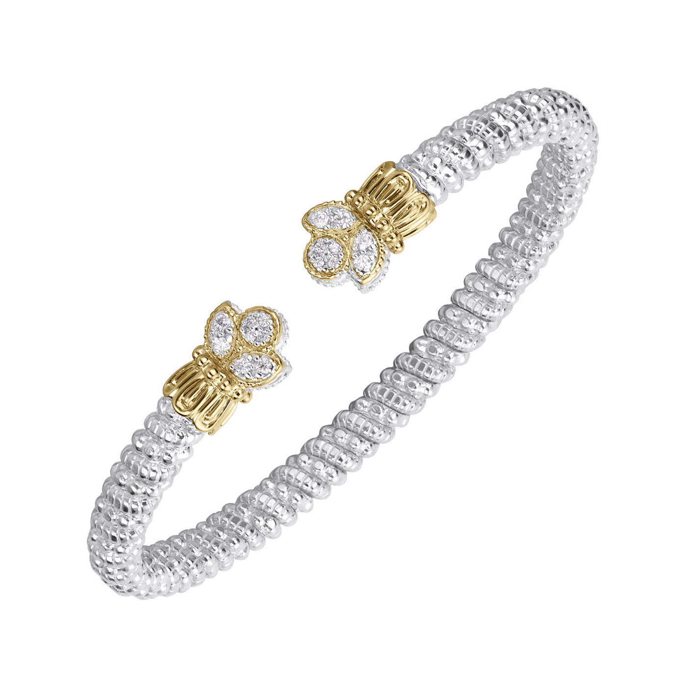 Vahan Sterling Silver Yellow Gold Moiré Beaded® Bangle Bracelet with Diamond – 23675D04