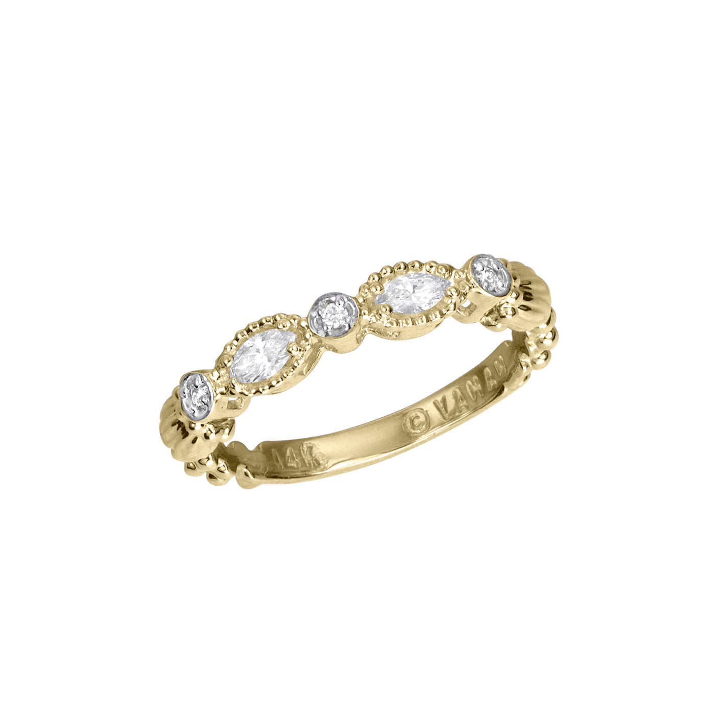 Vahan 14k Yellow Gold with Diamonds Stackable Moiré Beaded Fashion Ring – 12952GD