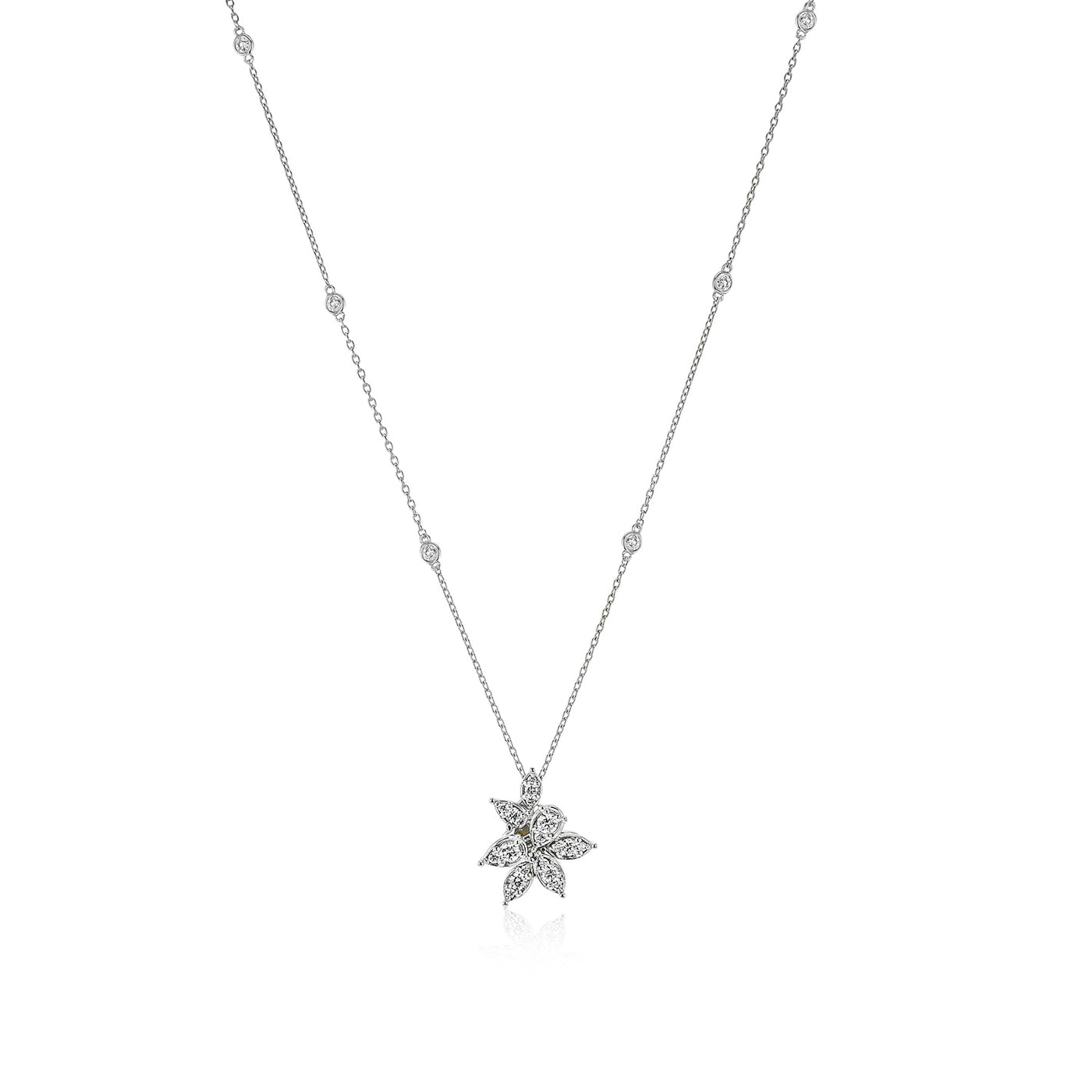 Simon G 18k White Gold Fiore Diamond Drop Pendant Necklace – LP4673