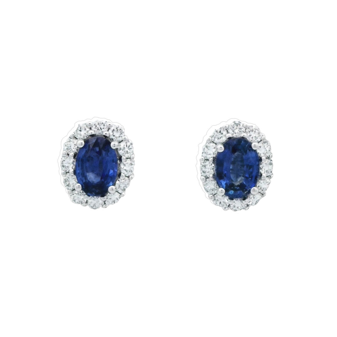 White Pine 18k White Gold Oval Halo Sapphire and Diamond Stud Earrings – 010293