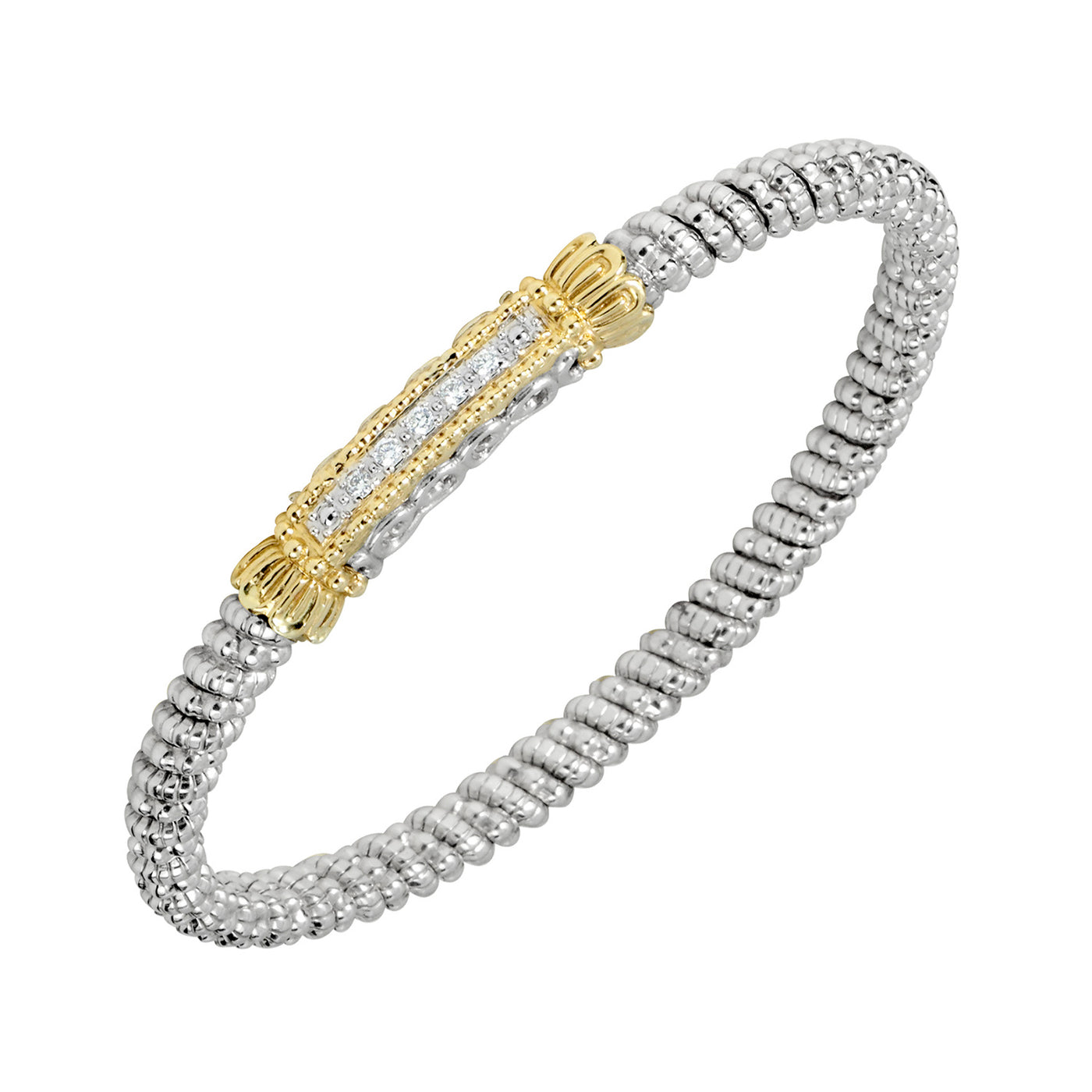 Vahan Sterling Silver and 14k Yellow Gold Moiré Beaded® Bangle Bracelet with Diamonds – 21877D