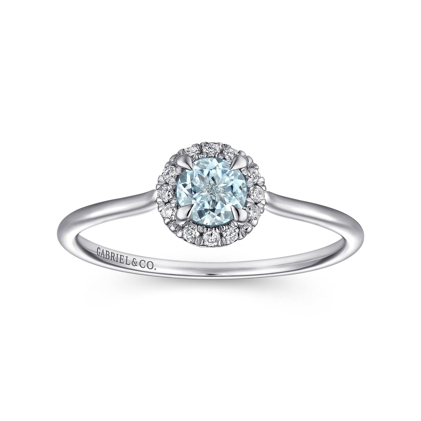 Gabriel & Co. 14k White Gold Diamond and Aquamarine Halo Ring – LR51264W45AQ