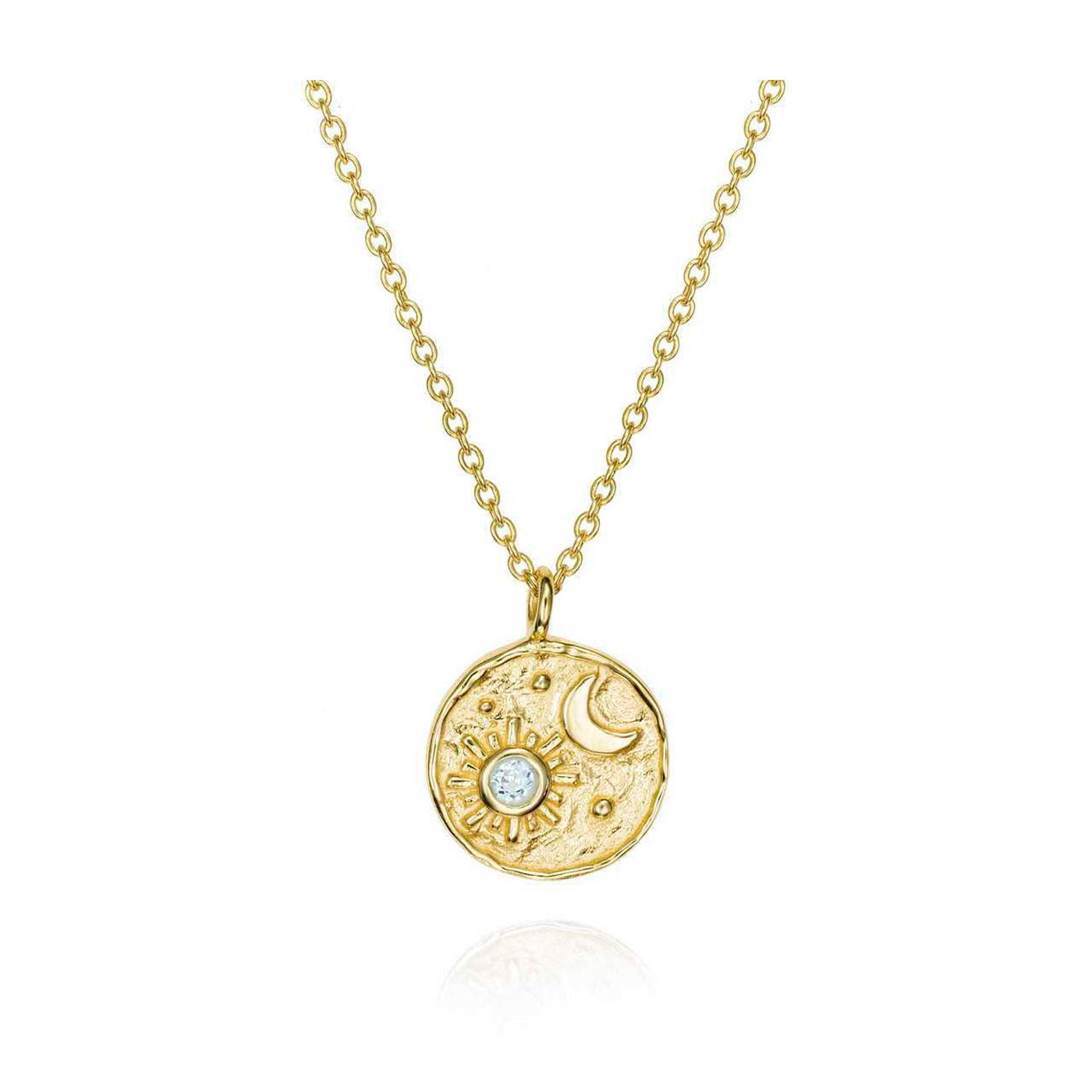Jorge Revilla Sterling Silver 18k Yellow Gold Vermeil Luna Medallion Blue Topaz Pendant – CL129-31/BTO