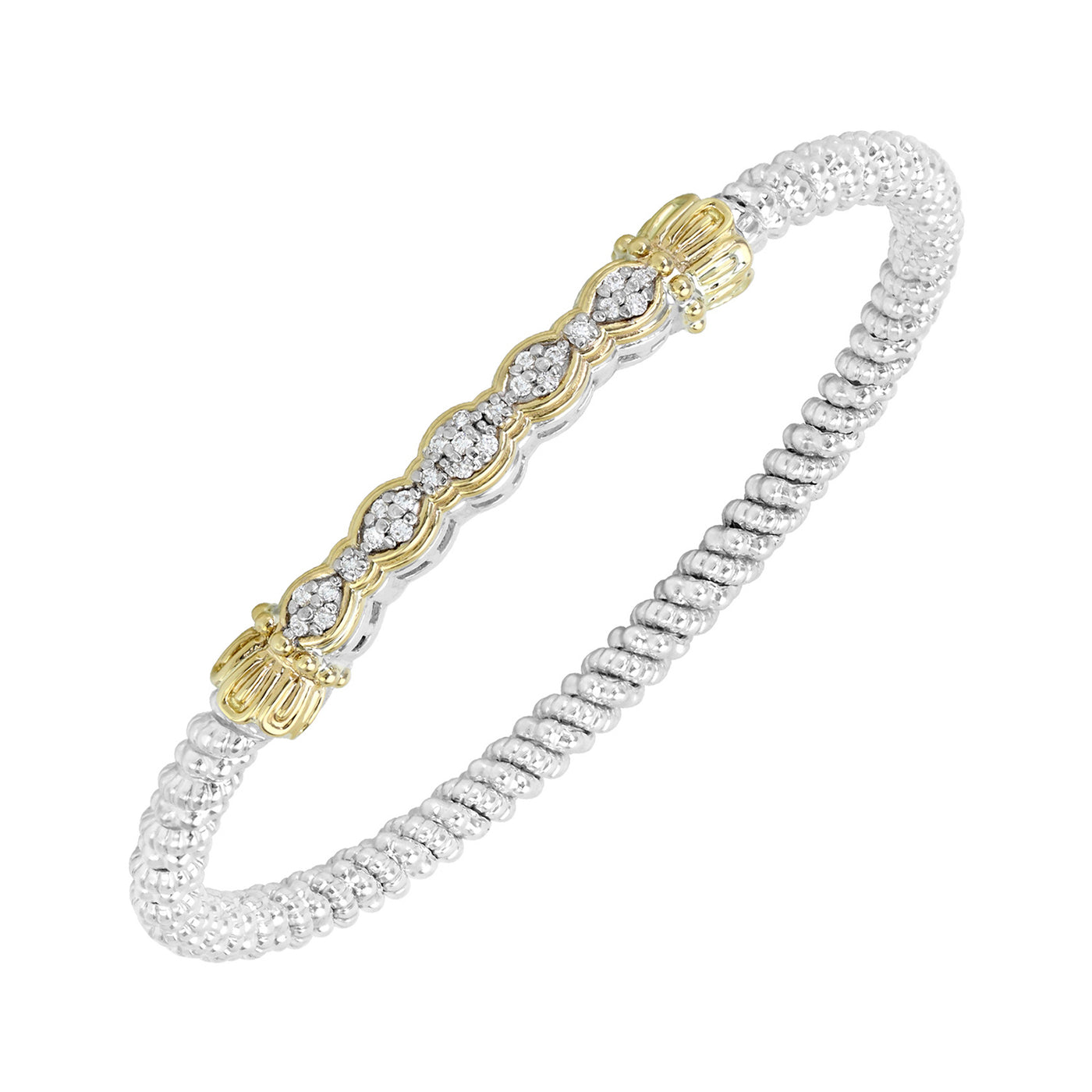 Vahan Sterling Silver and 14k Yellow Gold Moiré Beaded® Bangle Bracelet with Diamonds – 23262D03