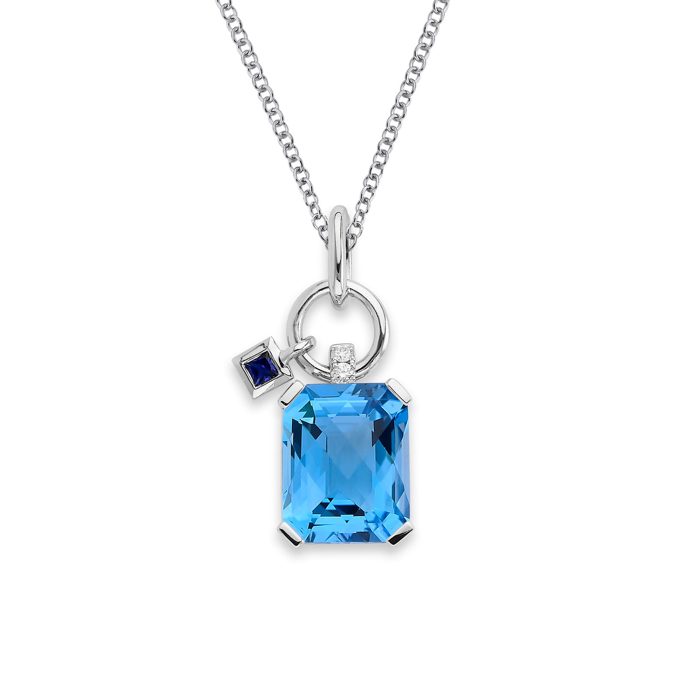 Gili B Jewelry 14k White Gold Drop Blue Topaz and Sapphire and Diamond Necklace – PDG-383