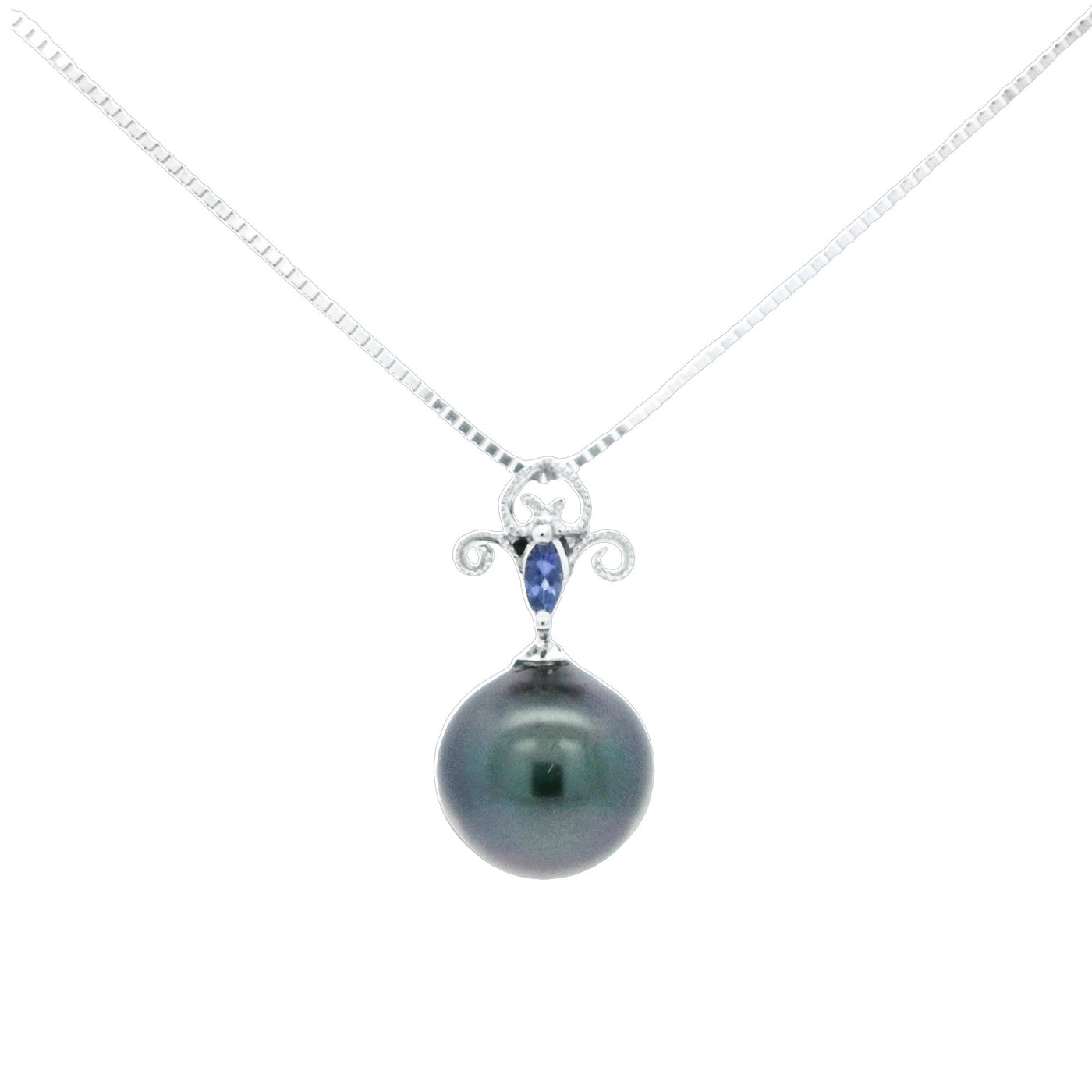 Denny Wong Designs 14k White Gold Tahitian Pearl and Tanzanite Pendant – PP-193W-T1A