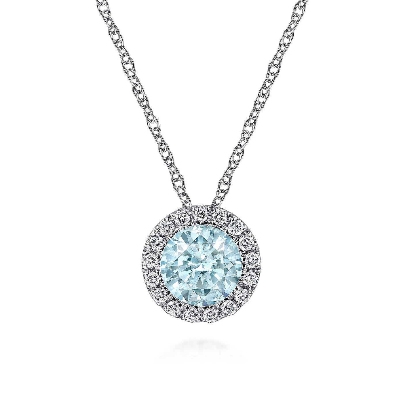 Gabriel & Co. 14k White Gold Lusso Color Aquamarine and Diamond Halo Pendant – NK2824W45AQ