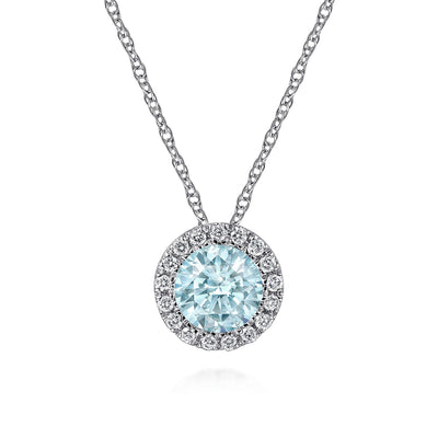 Gabriel & Co. 14k White Gold Lusso Color Aquamarine and Diamond Halo Pendant – NK2824W45AQ