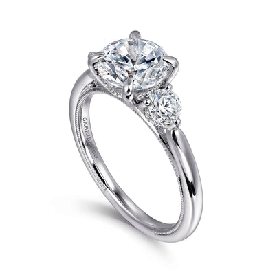 Gabriel & Co. 14k White Gold Round Three-Stone Halo Diamond Semi-Mount Engagement Ring – ER16252R6W44JJ.CSCZ