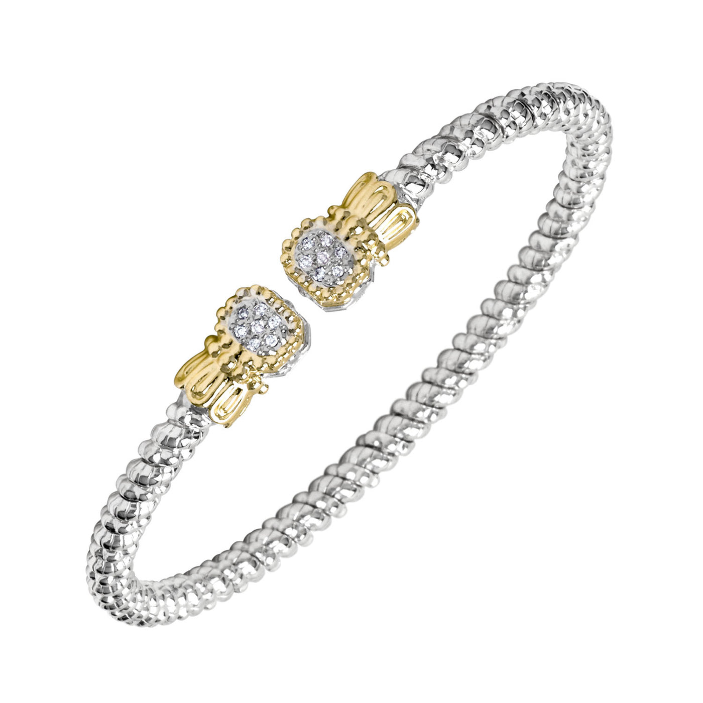 Vahan Sterling Silver Yellow Gold Moiré Beaded® Bangle Bracelet with Diamond – 22612D03