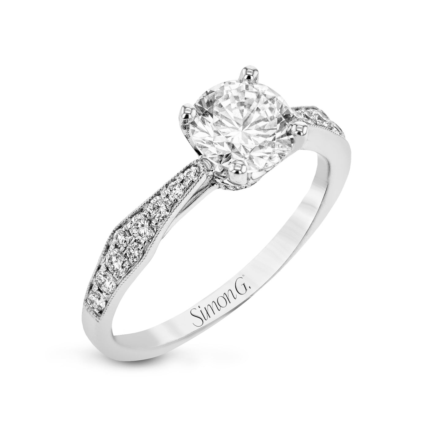 Simon G 18k White Gold Round Straight Diamond Semi-Mount Engagement Ring – TR706
