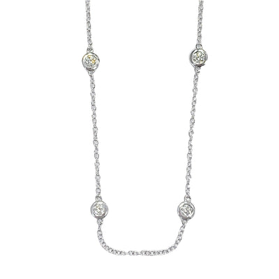 DA Gold 14k White Gold Diamond Station Necklace,18" – N8302/W
