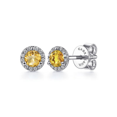 Gabriel & Co. 14k White Gold Lusso Color Round Halo Diamonds with Citrine Earrings – EG12372W45CT