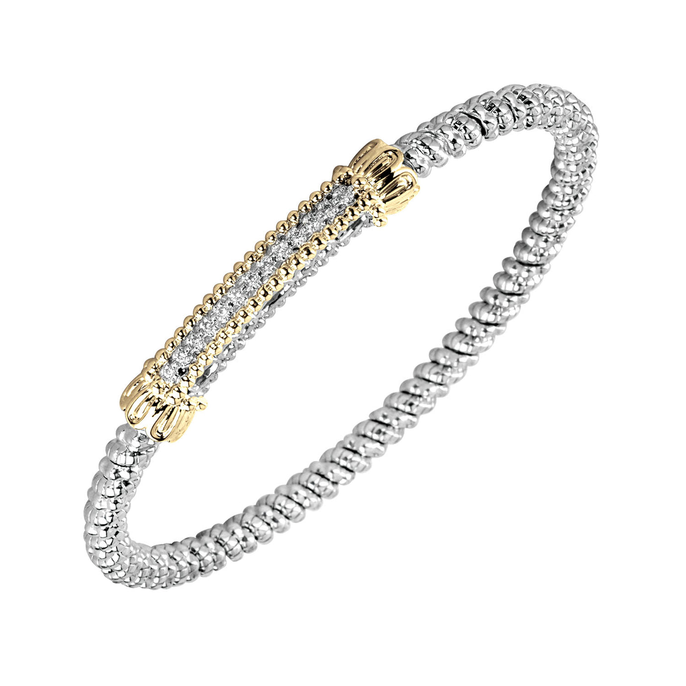 Vahan Sterling Silver and 14k Yellow Gold Moiré Beaded® Bangle Bracelet with Diamond – 22547D03