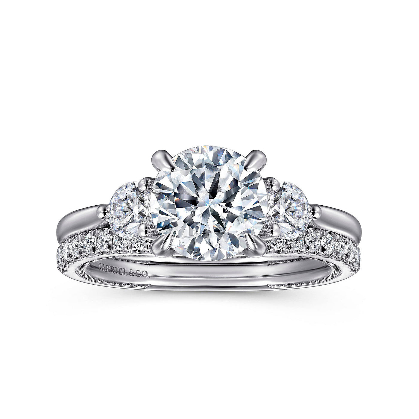Gabriel & Co. 14k White Gold Round Three-Stone Halo Diamond Semi-Mount Engagement Ring – ER16252R6W44JJ.CSCZ