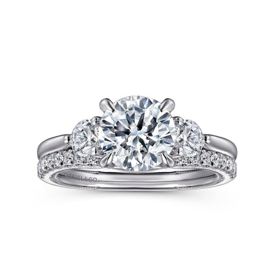 Gabriel & Co. 14k White Gold Round Three-Stone Halo Diamond Semi-Mount Engagement Ring – ER16252R6W44JJ.CSCZ
