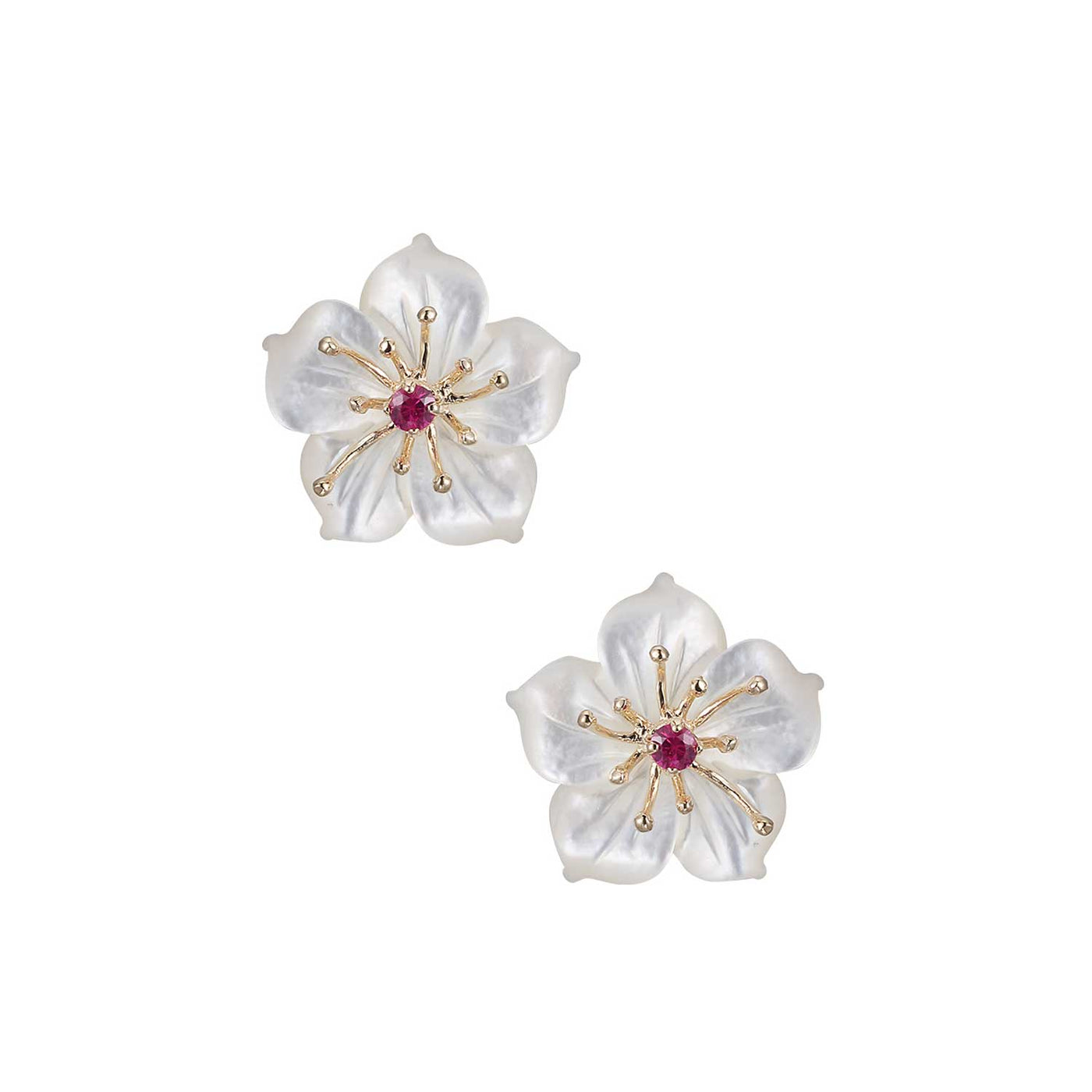 Denny Wong Designs 14k Yellow Gold Mother of Pearl Flower Earrings – FEP-MO14R