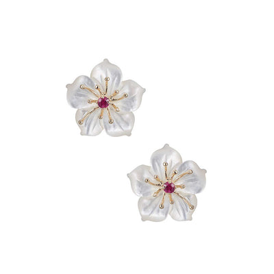 Denny Wong Designs 14k Yellow Gold Mother of Pearl Flower Earrings – FEP-MO14R