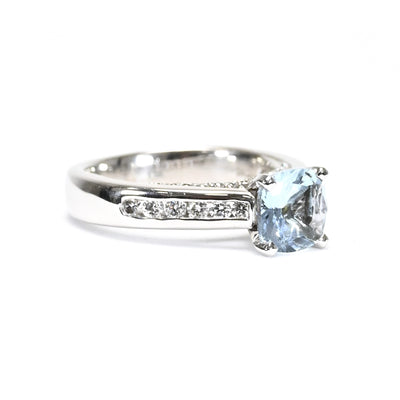 Little Treasury 14k White Gold Solitaire Aquamarine and Diamonds Engagement Ring – 43970