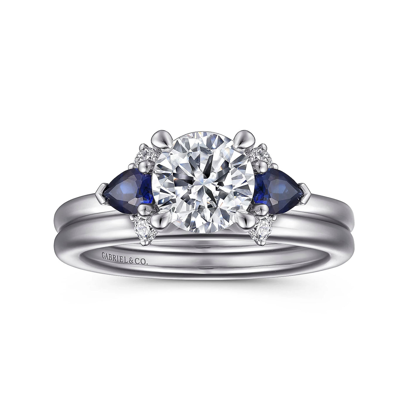 Gabriel & Co. 14k White Gold Round Three Stone Diamond and Sapphire Semi-Mount Engagement Ring – ER15603R4W44SA.CSCZ