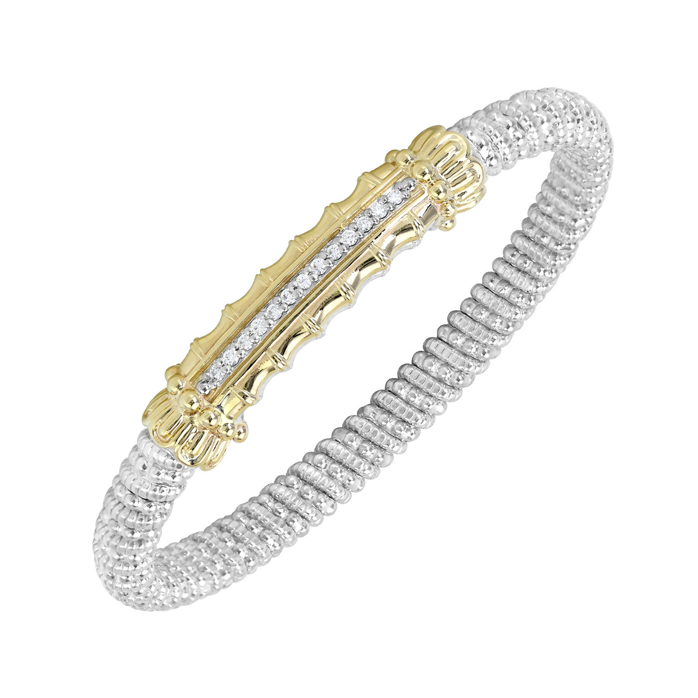 Vahan Sterling Silver and 14k Yellow Gold Moiré Beaded® Bangle Bracelet with Diamonds – 23336D06