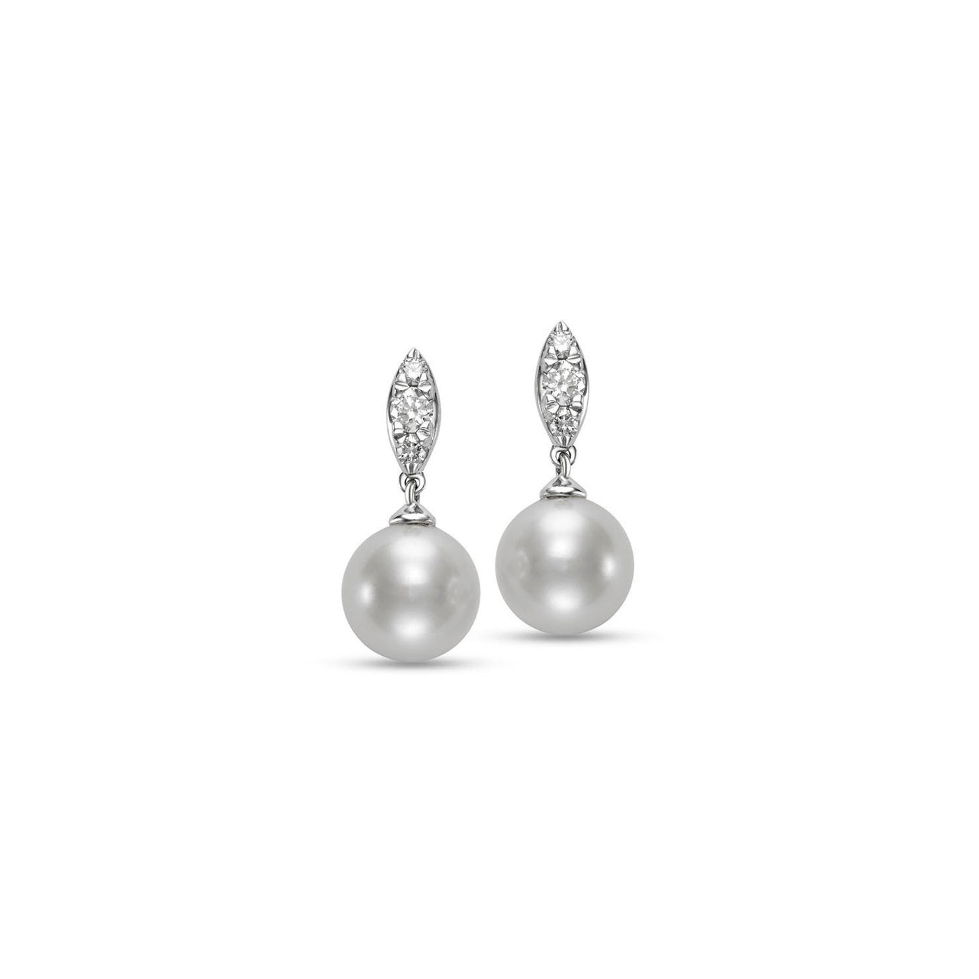 Mastoloni 14k White Gold Gifts From The Sea Drop Classic Fresh Water Pearls and Diamonds Earrings – G24029EW