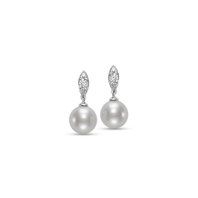 Mastoloni 14k White Gold Gifts From The Sea Drop Classic Fresh Water Pearls and Diamonds Earrings – G24029EW