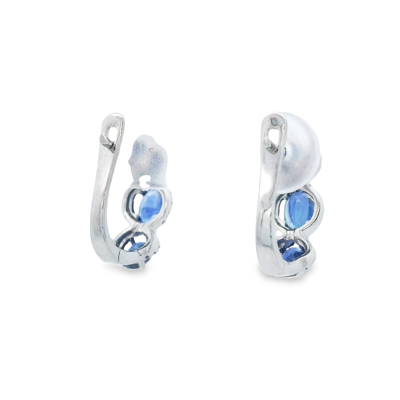 GBC 14k White Gold Oval Hoop Sapphire with Diamonds Earrings – 24651101