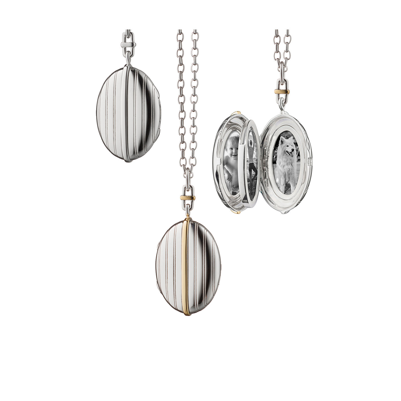 Monica Rich Kosann Sterling Silver and 14k White & Yellow Gold Pinstripe Locket Pendant – TT-4711