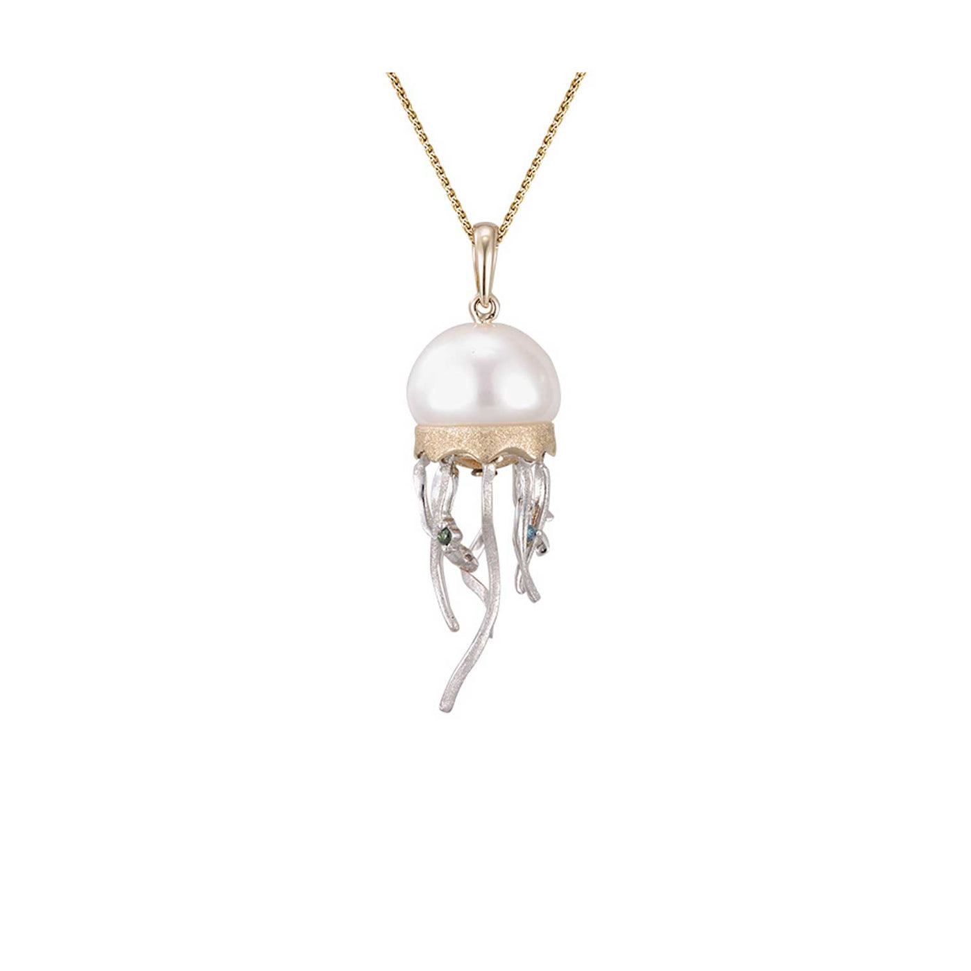 Denny Wong Designs 14k White & Yellow Gold Jellyfish Design Drop Pendant – UPJF-09X-FP-BW