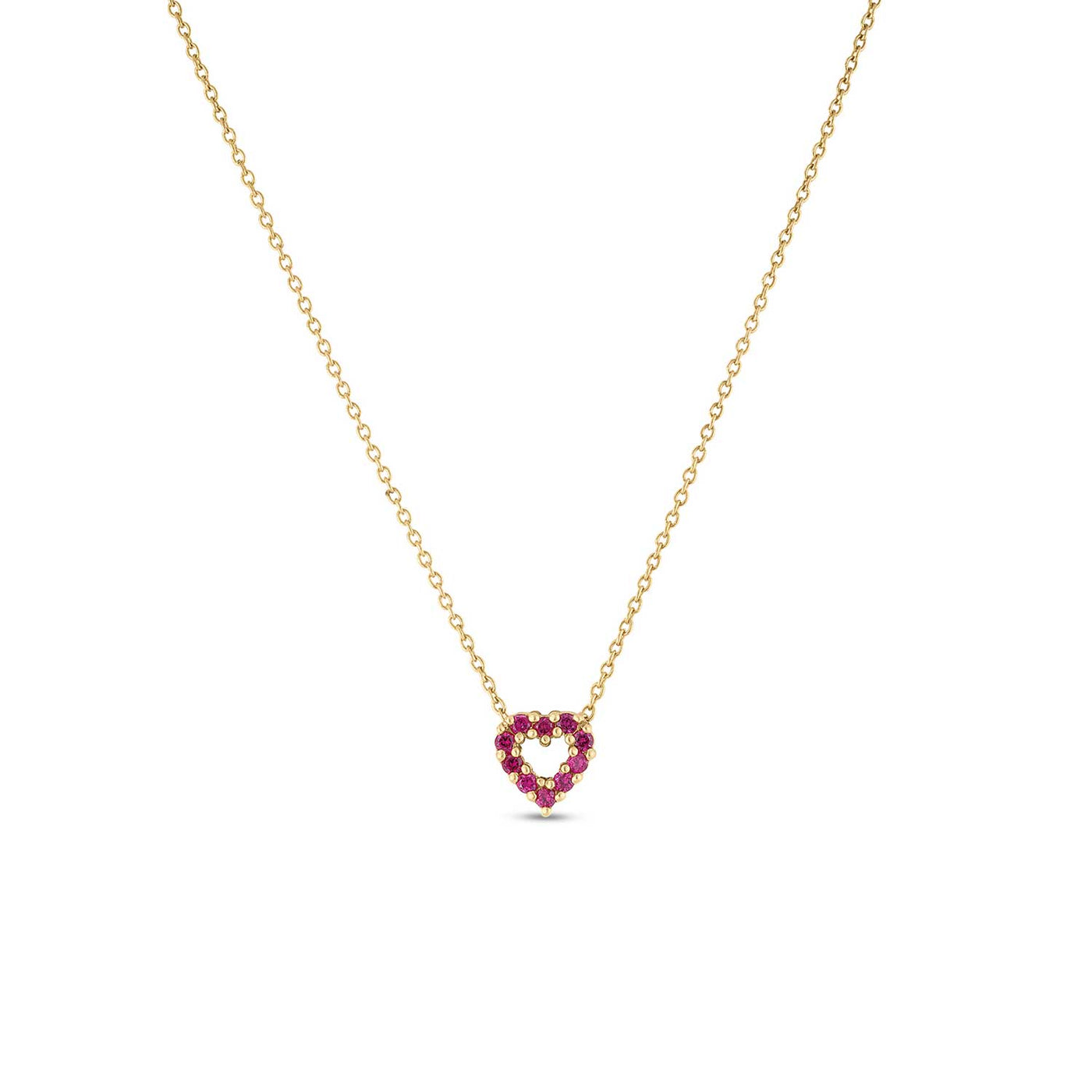 Roberto Coin 18k Yellow Gold Tiny Treasures Diamond and Rubies Open Heart Pendant Necklace – 000634AYCHXR