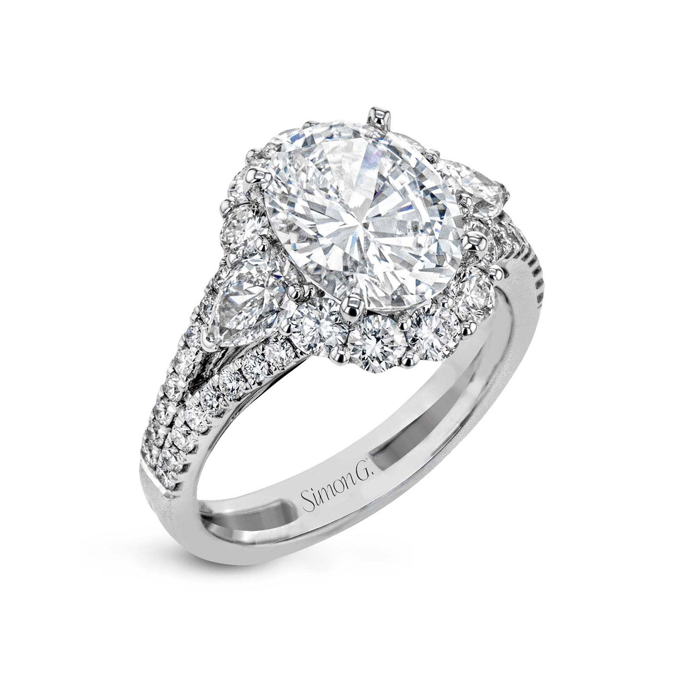 Simon G 18k White Gold Oval Oval Halo Diamond Semi-Mount Engagement Ring – LR1096-A