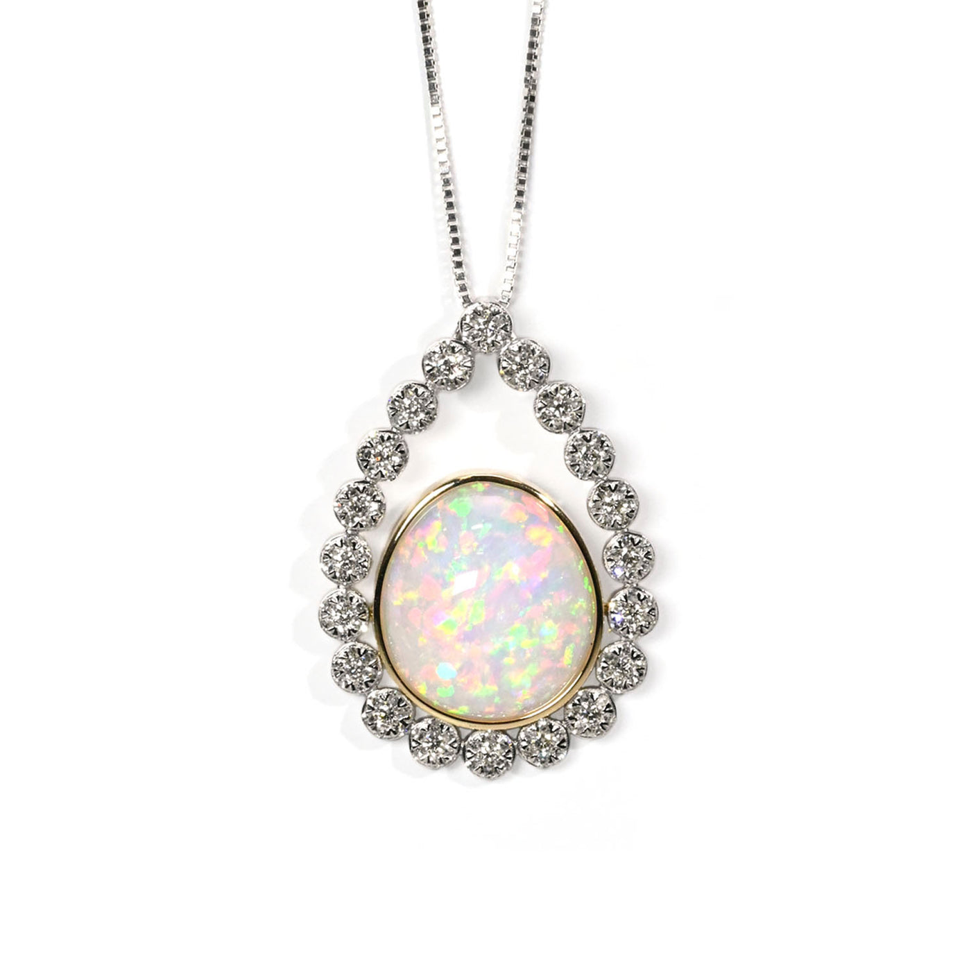 Heera Moti 14k White & Yellow Gold Opal and Diamond Free Form Pendant – HMO