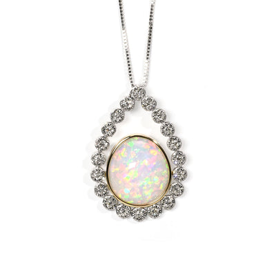 Heera Moti 14k White & Yellow Gold Opal and Diamond Free Form Pendant – HMO